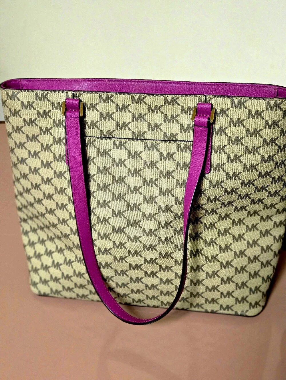 Michael Kors Hot Pink Saffiano Shoulder Bag with Gold Hardware